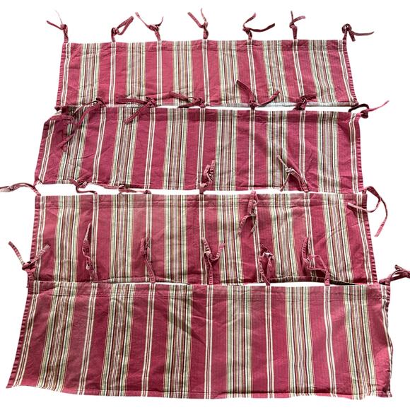 Pottery Barn Red Striped Window Curtains 44x13 Tie 100% Cotton Classic - Picture 1 of 6